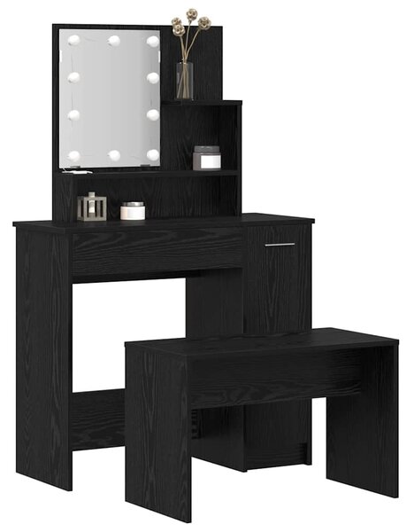 LED Toaletní stolek Set 2 ks Černý dub 86,5 x 35 x 136 cm 3332508