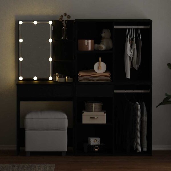 LED Toaletní stolek Set Černý dub 140 x 40 x 140 cm 3333044