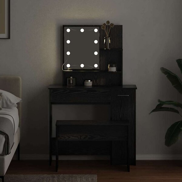 LED Toaletní stolek Set 2 ks Černý dub 86,5 x 35 x 136 cm 3332508