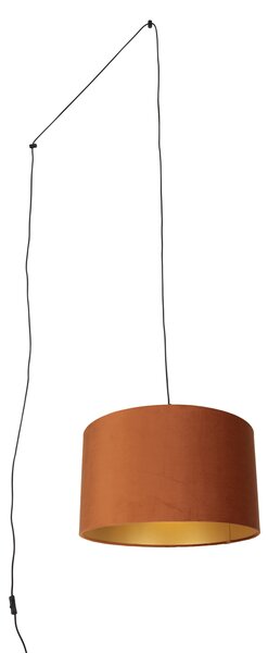 Závěsná lampa černá se zástrčkou a oranžovým stínidlem se zlatým vnitřkem 35cm - Cavalux