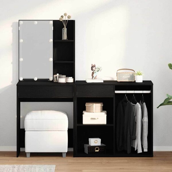 LED Toaletní stolek Set Černý dub 140 x 40 x 140 cm 3333045
