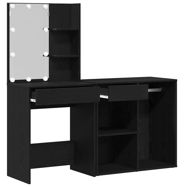 LED Toaletní stolek Set Černý dub 140 x 40 x 140 cm 3333045