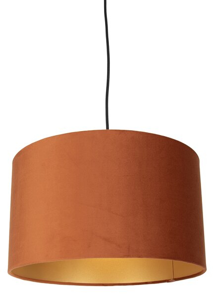 Závěsná lampa černá se zástrčkou a oranžovým stínidlem se zlatým vnitřkem 35cm - Cavalux