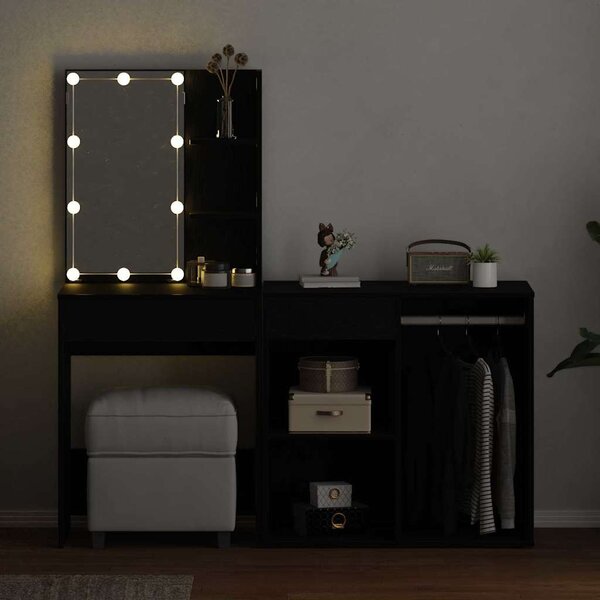 LED Toaletní stolek Set Černý dub 140 x 40 x 140 cm 3333045