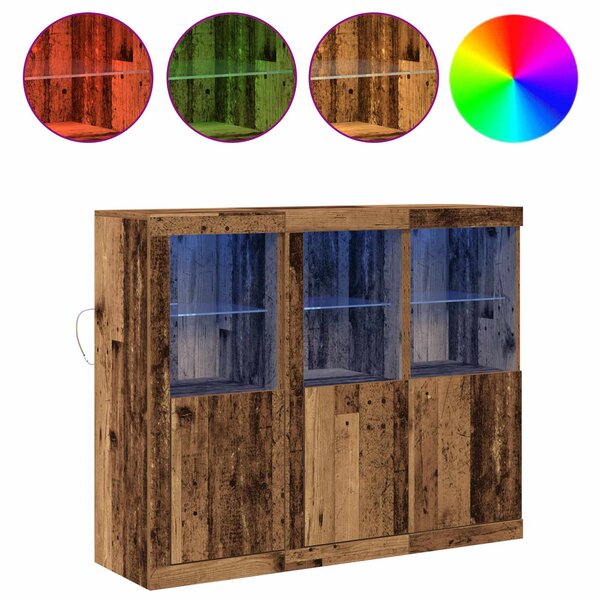 LED komoda 3 ks Staré dřevo 123 x 37 x 100 cm Kompozitní dřevo 3333117