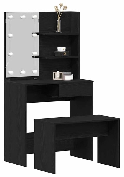 LED Toaletní stolek Set 2 ks Černý dub 74,5 x 40 x 141 cm 3333070