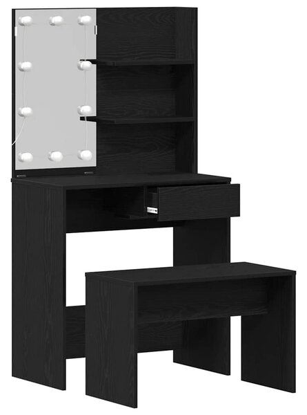 LED Toaletní stolek Set 2 ks Černý dub 74,5 x 40 x 141 cm 3333070