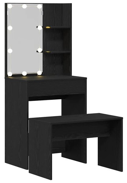 LED Toaletní stolek Set 2 ks Černý dub 60 x 40 x 140 cm 3333069