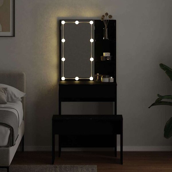 LED Toaletní stolek Set 2 ks Černý dub 60 x 40 x 140 cm 3333069