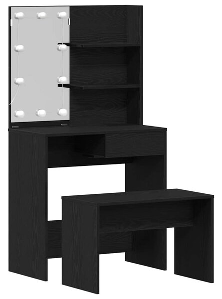 LED Toaletní stolek Set 2 ks Černý dub 74,5 x 40 x 141 cm 3333070