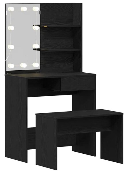 LED Toaletní stolek Set 2 ks Černý dub 74,5 x 40 x 141 cm 3333070