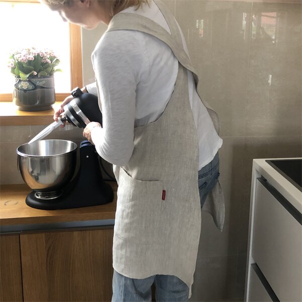 Aesthetic Lněná zástěra šatová s kapsami - Přírodní světlá (Oatmeal)