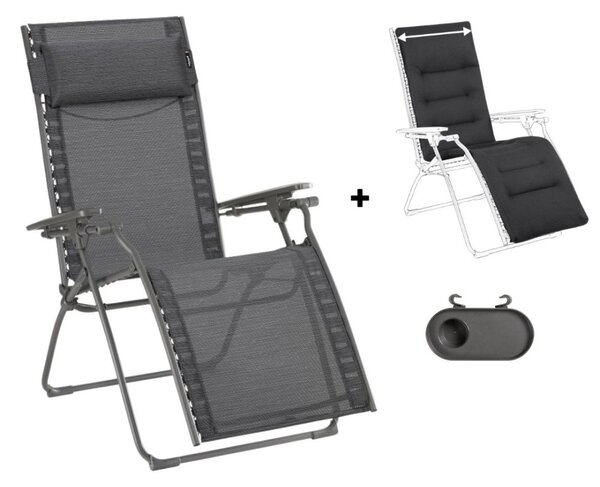 Sada relaxační křeslo Lafuma EVOLUTION BatylineDUO šedá Obsidian a potah Becomfort šedá Dark Grey