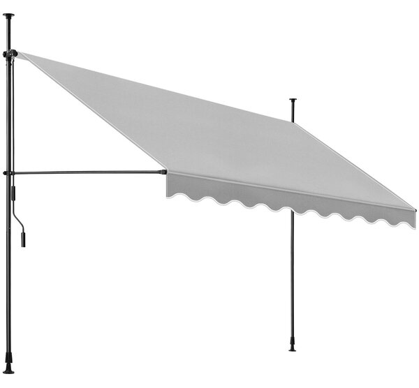 Tectake Upínací markýza s ruční klikou, výškově nastavitelná - 350 x 180 cm, světle šedá