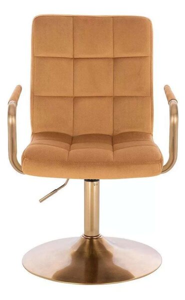 LuxuryForm DESIGN Židle VERONA GOLD VELUR na zlatém talíři - medová