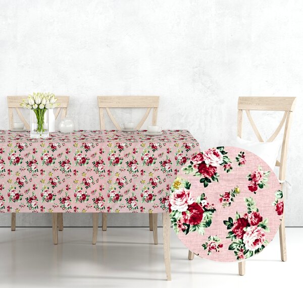 Ervi bavlněný ubrus na stůl obdélníkový/čtvercový - růžičky na růžovém - Erviplas