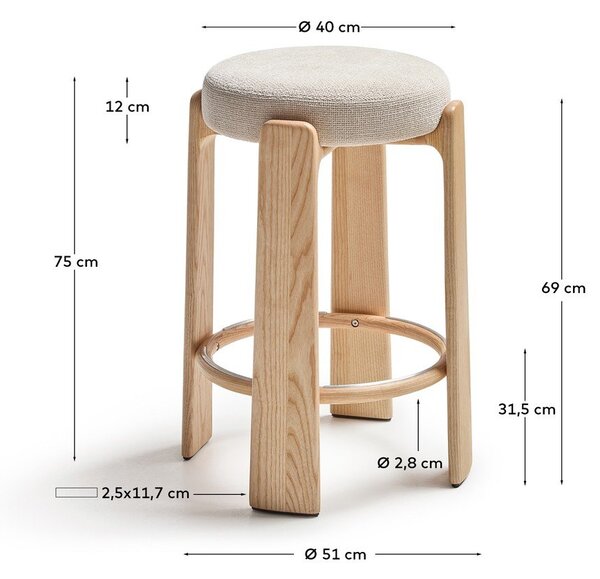 Béžová/ve světle přírodní barvě barová stolička z jasanového dřeva (výška sedáku 75 cm) Granite – Kave Home