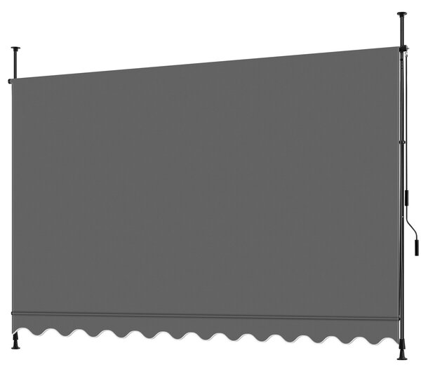 Tectake Upínací markýza s ruční klikou, výškově nastavitelná - 300 x 180 cm, černá/šedá