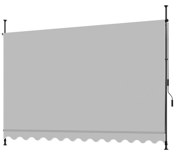 Tectake Upínací markýza s ruční klikou, výškově nastavitelná - 300 x 180 cm, světle šedá