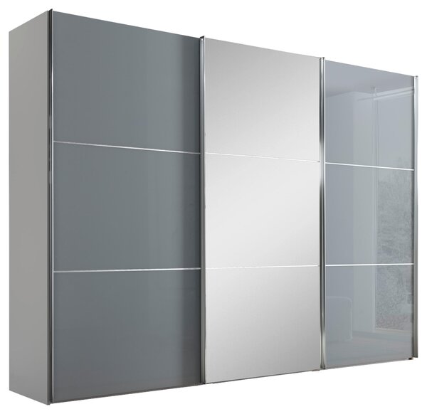 ŠATNÍ SKŘÍŇ SE ZRCADLEM, bílá, světle šedá, 280/222/68 cm Moderano - Šatní skříně