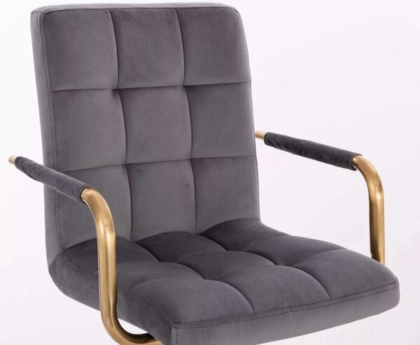 LuxuryForm DESIGN Barová židle VERONA GOLD VELUR na zlaté hranaté podstavě - tmavě šedá