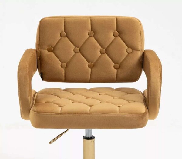 LuxuryForm DESIGN Barová židle ADRIA VELUR na černé kulaté podstavě - medová