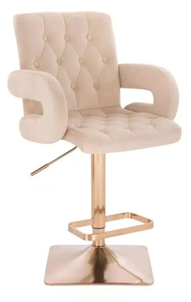 LuxuryForm DESIGN Barová židle BOSTON VELUR na zlaté hranaté podstavě - krémová