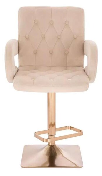 LuxuryForm DESIGN Barová židle BOSTON VELUR na zlaté hranaté podstavě - krémová