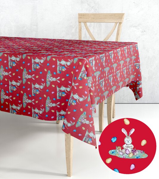 Ervi bavlněný ubrus na stůl obdélníkový/čtvercový - Velikonoční vzor - červený - Erviplas
