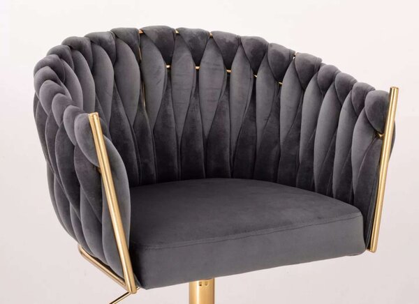 LuxuryForm DESIGN Barová židle NORDEN VELUR na zlaté hranaté podstavě - tmavě šedá