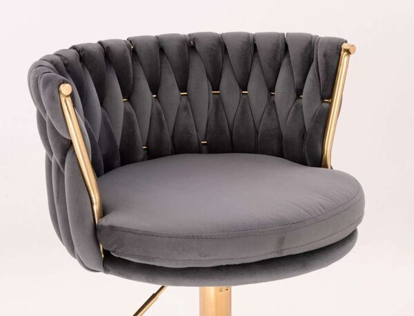 LuxuryForm DESIGN Barová židle LYON VELUR na zlaté kulaté podstavě - tmavě šedá