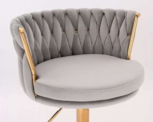 LuxuryForm DESIGN Barová židle LYON VELUR na zlaté kulaté podstavě - světle šedá