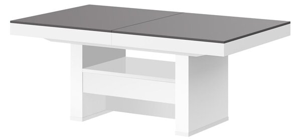 Konferenční stolek AVERSA LUX (šedá mat/bílá lesk) (Moderní konferenční stolek s výsuvem a rozkladem ve vysokém lesku)