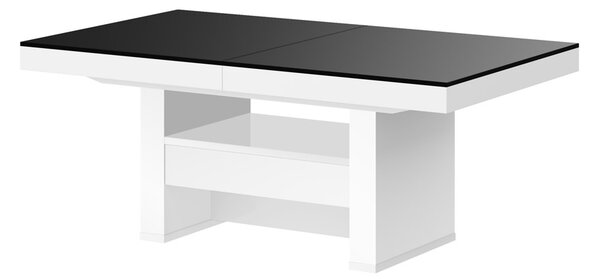 Konferenční stolek AVERSA LUX (černá mat/bílá lesk) (Moderní konferenční stolek s výsuvem a rozkladem ve vysokém lesku)