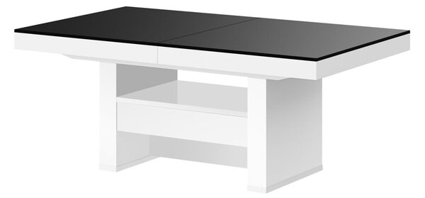Konferenční stolek AVERSA LUX (černá mat/bílá lesk) (Moderní konferenční stolek s výsuvem a rozkladem ve vysokém lesku)