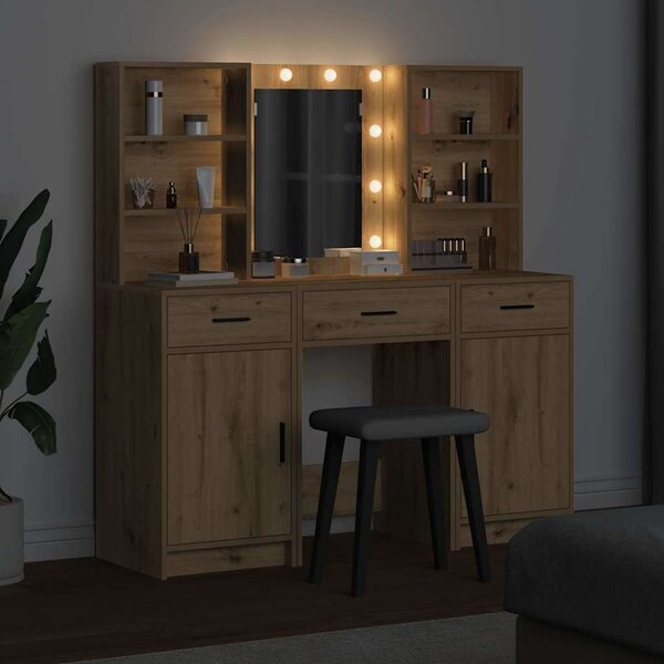 Sada toaletního stolku s LED 3 ks Artisanový dub 3334298