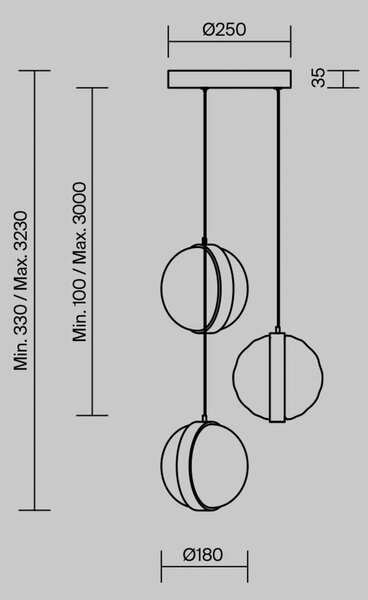 Maytoni LED závěsné světlo Misterio, černé/multi, 3-lampu, stmívatelný, Černá, Obývací pokoj / jídelna, kov