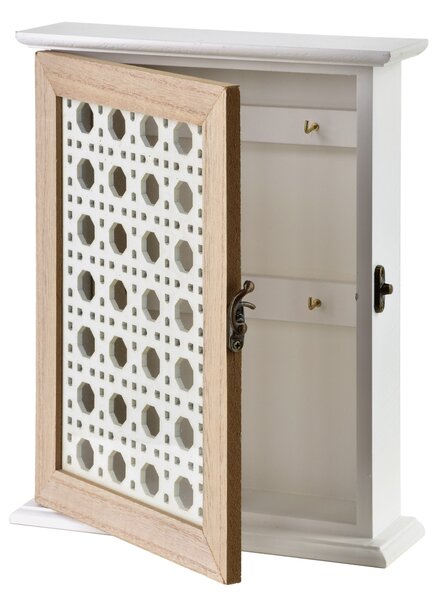 Mondex Dřevěná skříňka na klíče STACY Lace 19,5x6,5x25 cm hnědá/bílá