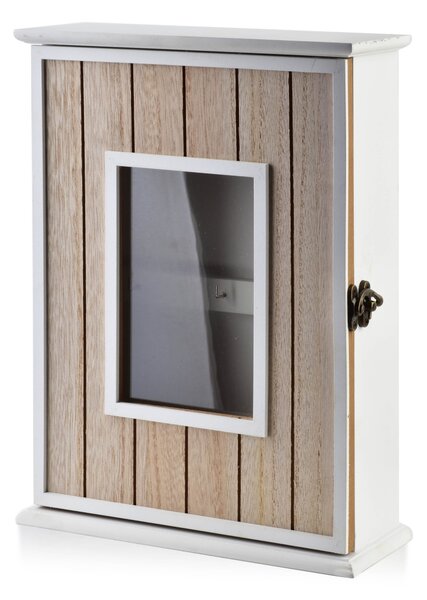 Mondex Dřevěná skříňka na klíče STACY Window 22x8x29,5 cm bílá/hnědá