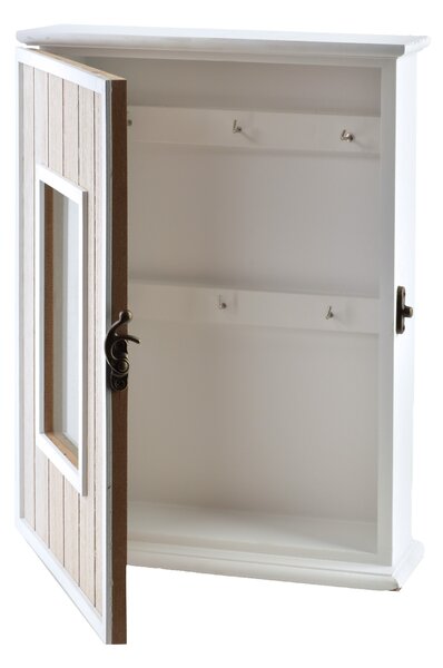 Mondex Dřevěná skříňka na klíče STACY Window 22x8x29,5 cm bílá/hnědá
