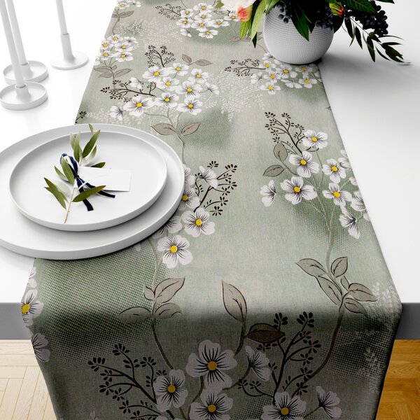 Ervi bavlněný běhoun na stůl - bílé květinky - Erviplas