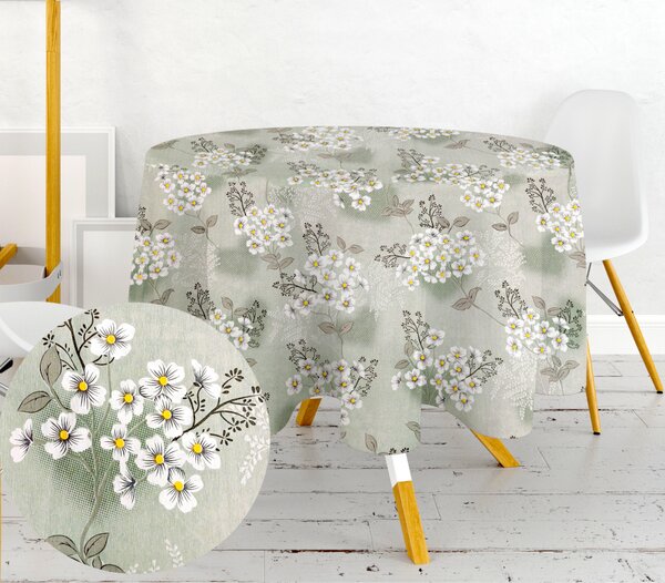 Ervi bavlněný ubrus na stůl kulatý/oválný -bílé květinky - Erviplas
