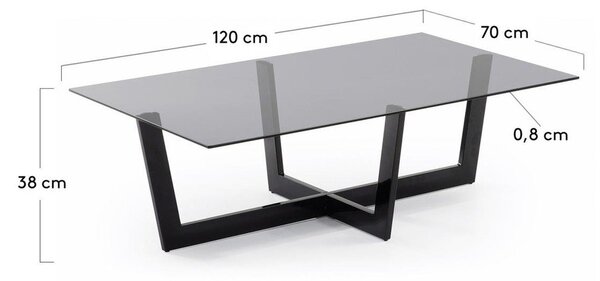 Černý konferenční stolek se skleněnou deskou 70x120 cm Plam – Kave Home