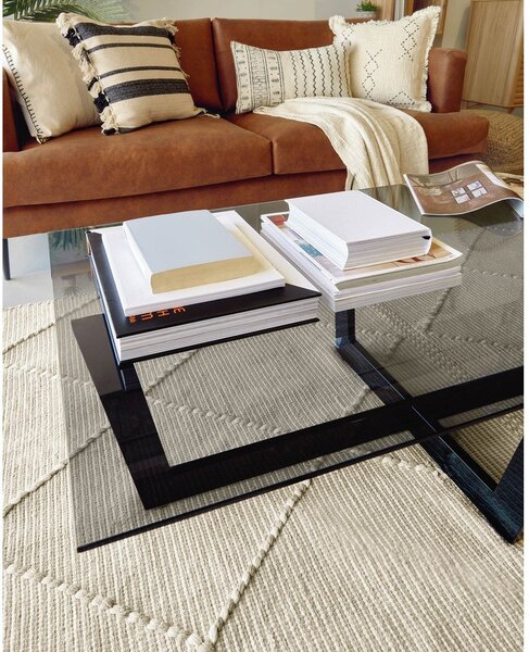 Černý konferenční stolek se skleněnou deskou 70x120 cm Plam – Kave Home
