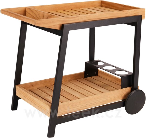 Stern Servírovací vozík Frido, Stern, 90x59x77 cm, rám lakovaný hliník black matt, desky teak, včetně koleček a držáku na lahve