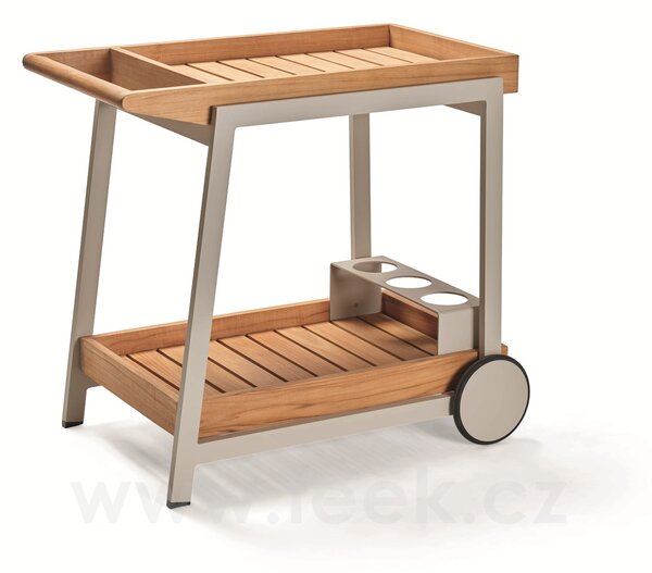 Stern Servírovací vozík Frido, Stern, 90x59x77 cm, rám lakovaný hliník black matt, desky teak, včetně koleček a držáku na lahve