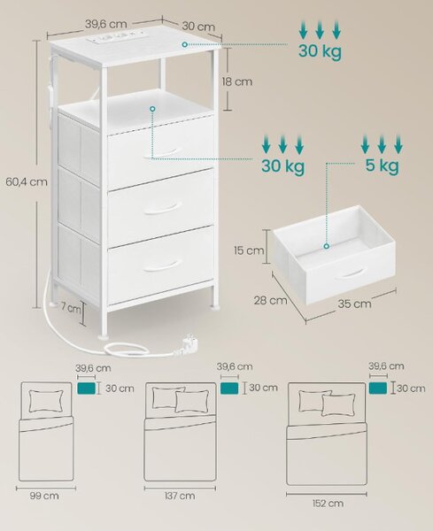 Sada 2 nočních stolků s LED osvětlením a nabíjecí stanicí LGSB35203W102