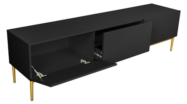 TV stolek Nicole 200 cm se zásuvkami - černý mat / zlaté nožky