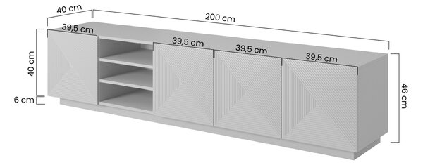 TV stolek Asha 200 cm s rýhovanými dvířky a výklenkem - kašmír