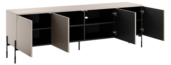 Moderní TV skříňka Sonatia 200 cm se čtyřmi dveřmi na kovových nožkách - kašmír